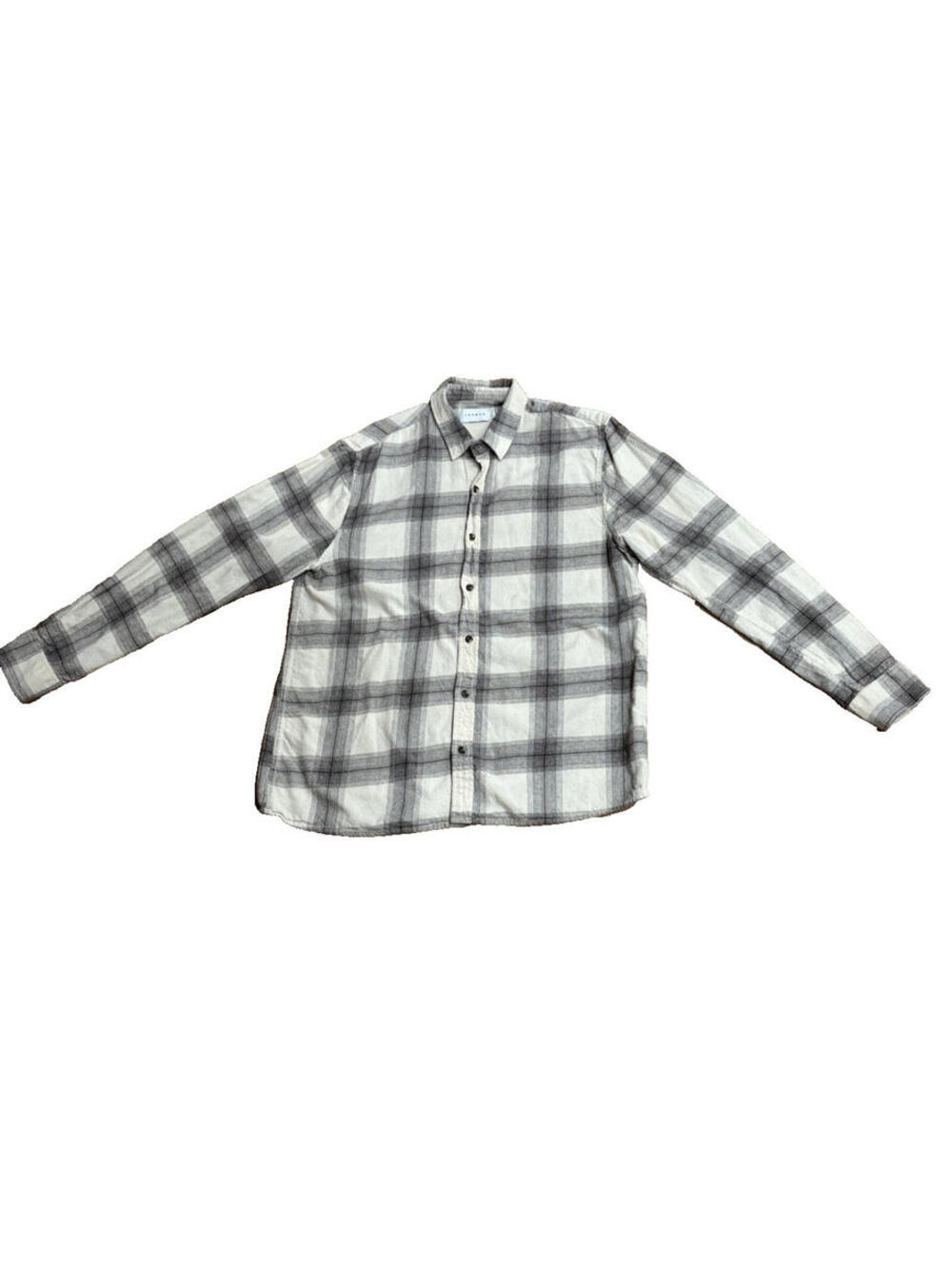 Topman Men’s Flannel Shirt XL Stone Off-White Plaid Check Long Sleeve Button Up